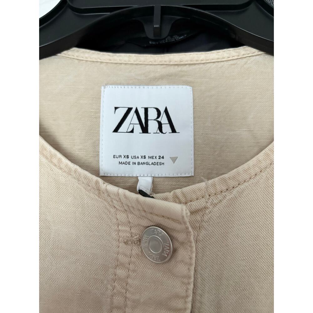 Zara NWT‎ Beige Denim Linen Blend Jumpsuit XS - Picture 4 of 6